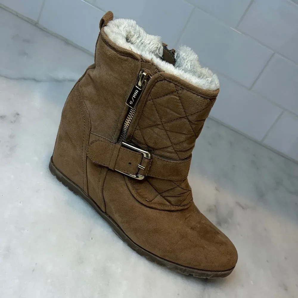 Unisa Boots Women's Quilted Suede Tan Wedge Boots
